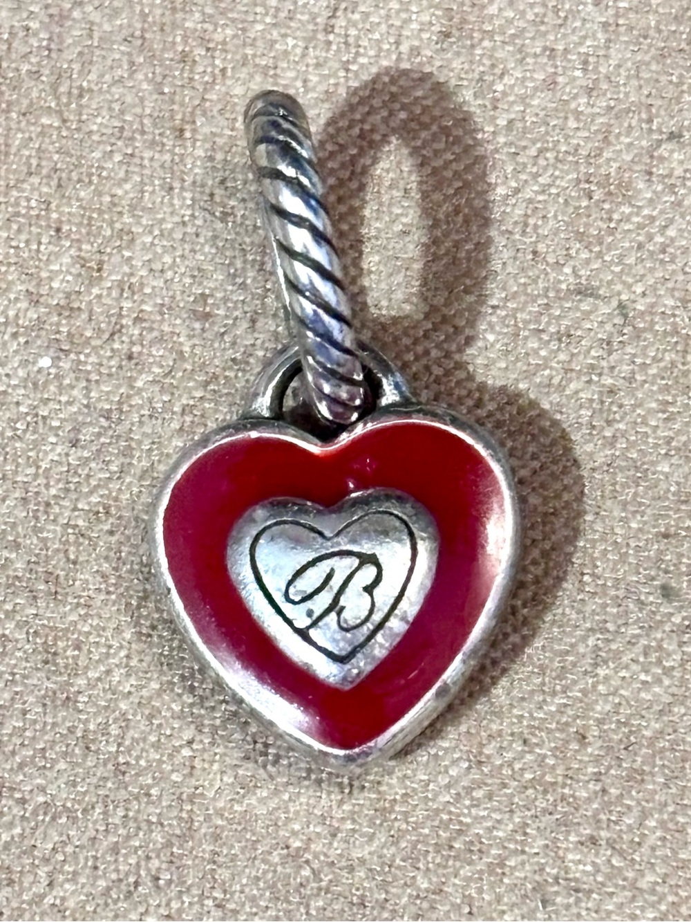 Brighton Red Heart charm Enamel on silver Crystals Brighton 🅱️ on back Retired - Picture 2 of 6